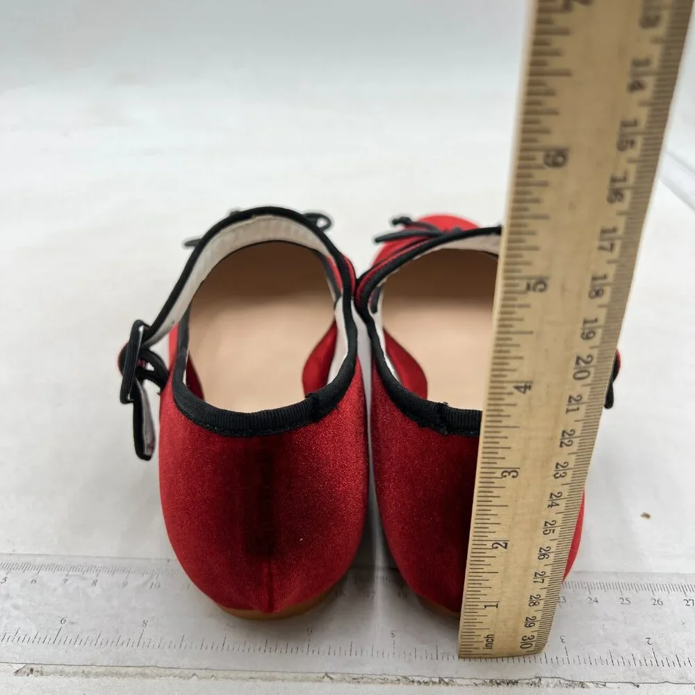 miss left Women Bowknot Ankle Strap Mary Jane Classic Closed Round Toe Flats Red - Picture 5 of 8